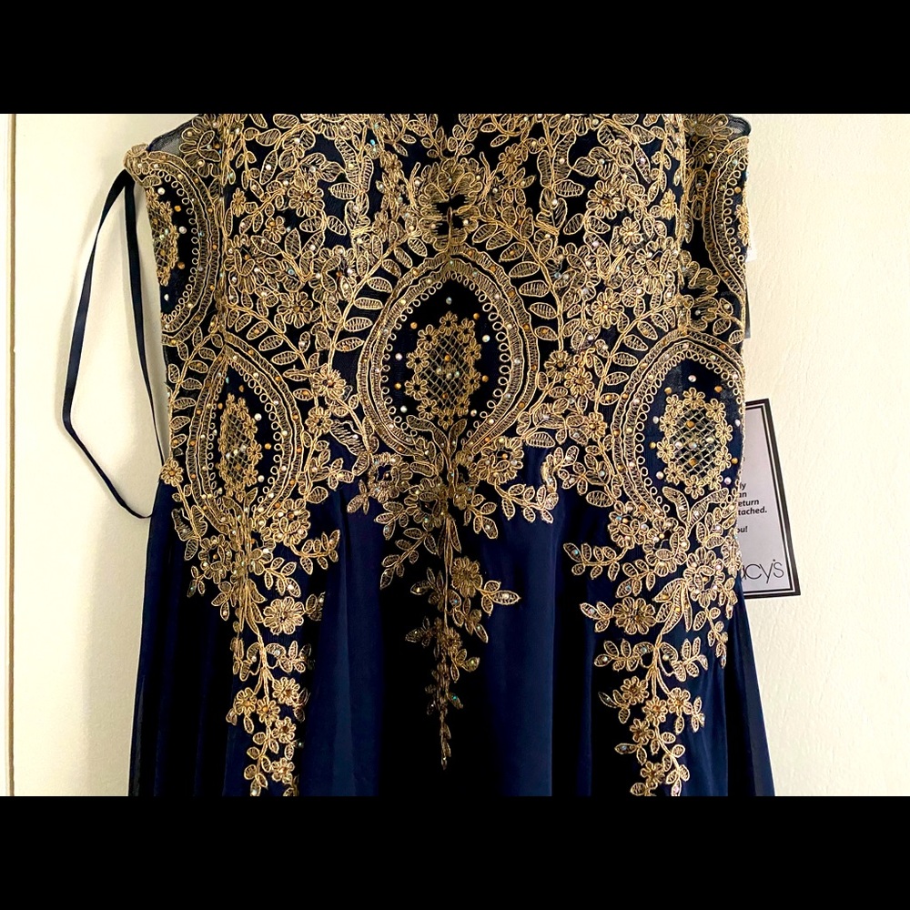 Beautiful Navy and Gold Embroidered Prom Dress